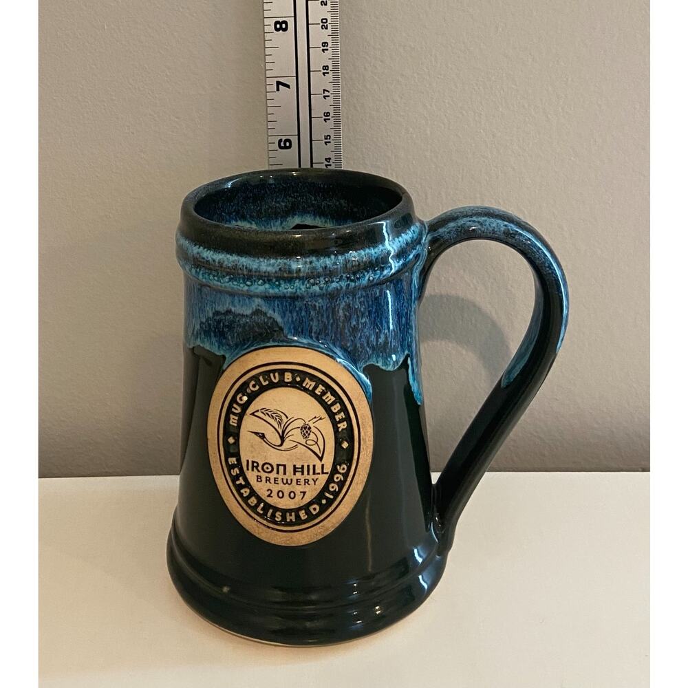 Iron Hill Brewery 2007 Mug Club Member Stein Drip Glaze Pottery Dark Green/ Blue - Picture 8 of 9